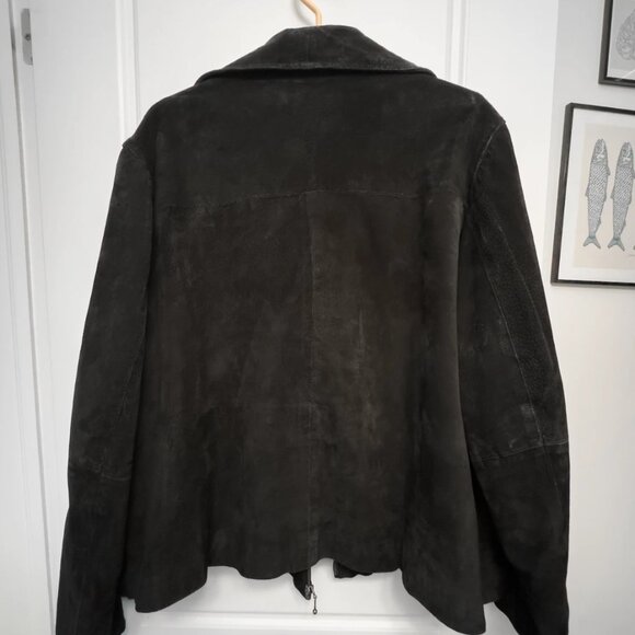 Vintage Retro BUM Equipment 2XL Black Genuine Suede Leather Jacket 90s Y2K Coat - Picture 2 of 15